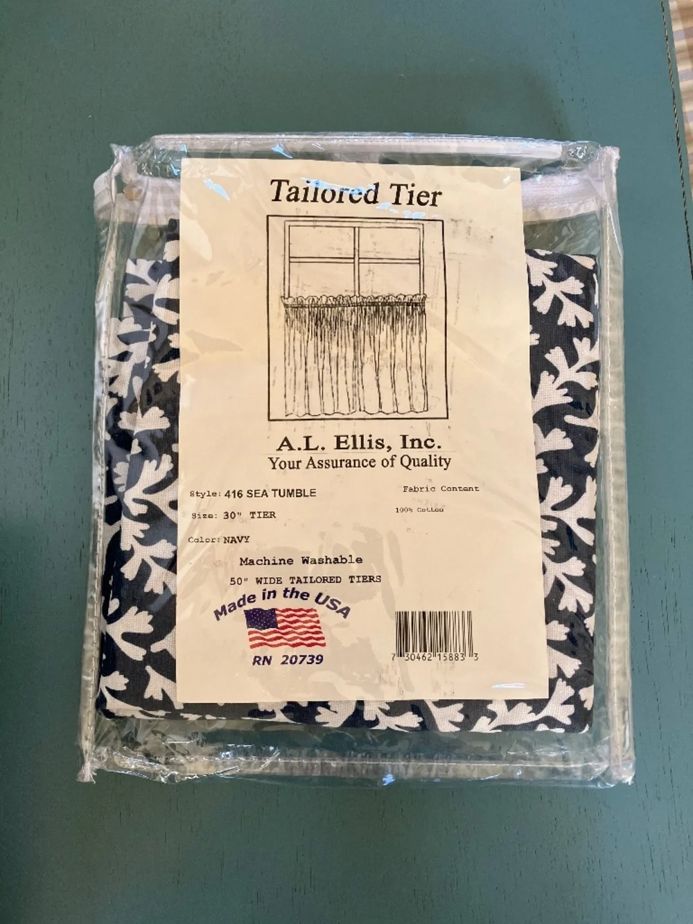 NEW Window Tiers Curtains Sea Tumble Blue 30 inch L x 50 inch W